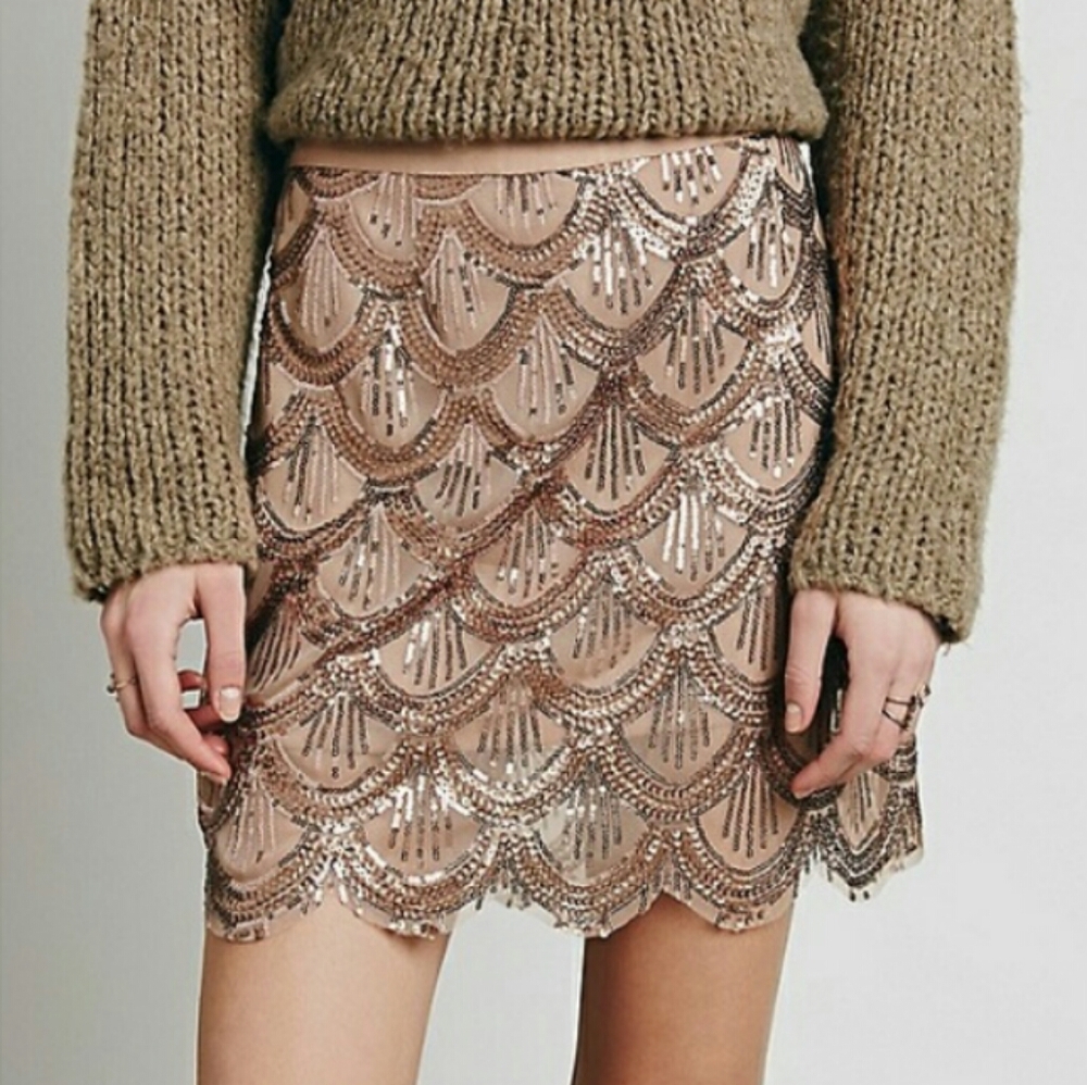 Free People Sequin Scallop Pink Skirt XS